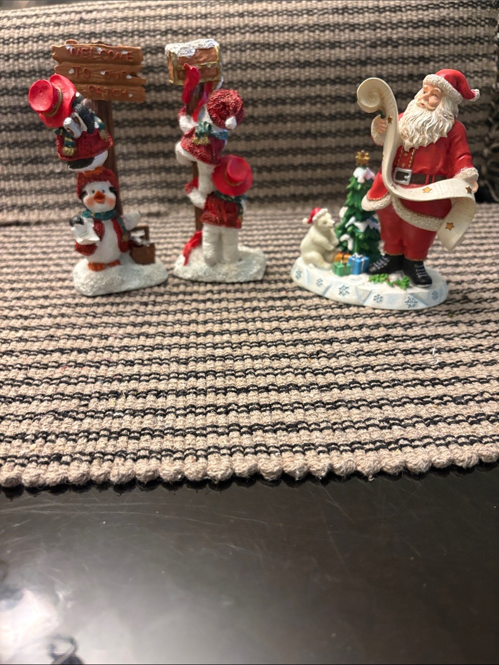 Festive Santa and Snowman Holiday Figurine Set in Red and Cream